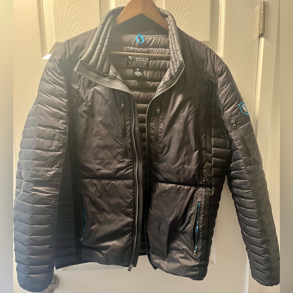 KUHL Spyfire Projekt Goose Down Puffer Jacket XL Mens Black Hiking Outdo…